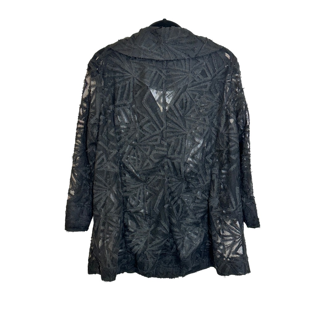 Ali Miles Textured Mesh Topper Jacket Size XL Black Sheer Wire Collar 3/4 Sleeve - Picture 2 of 9